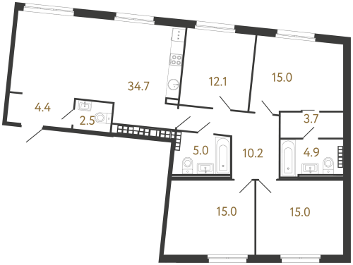 4-комнатная квартира, 122.5 м²; этаж: 7 - купить в Санкт-Петербурге