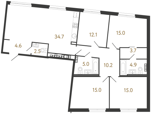 4-комнатная квартира, 122.7 м²; этаж: 6 - купить в Санкт-Петербурге