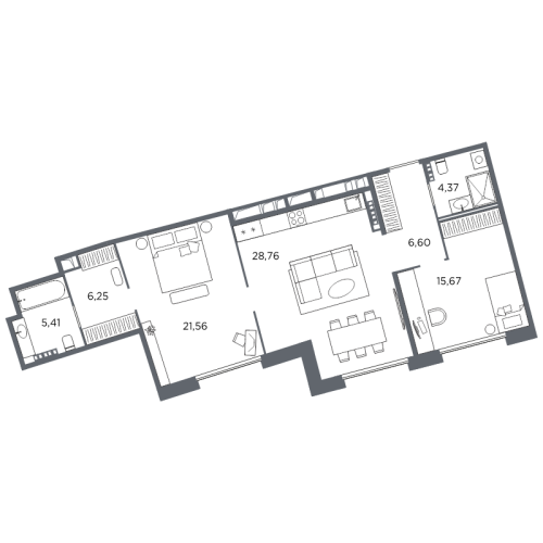 2-комнатная квартира №61 в: Акватория: 88.62 м²; этаж: 7 - купить в Санкт-Петербурге
