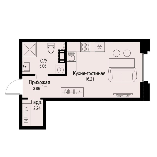 1-комнатная квартира, 27.37 м²; этаж: 5 - купить в Санкт-Петербурге