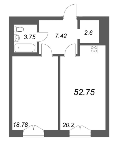1-комнатная квартира №130 в: Фонтанка, 130: 52.75 м²; этаж: 6 - купить в Санкт-Петербурге