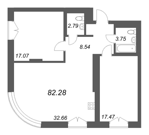 1-комнатная квартира №130 в: Фонтанка, 130: 82.28 м²; этаж: 6 - купить в Санкт-Петербурге