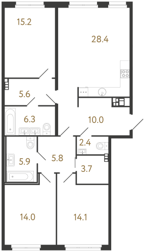 3-комнатная квартира, 111.4 м²; этаж: 4 - купить в Санкт-Петербурге
