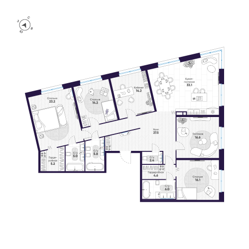 5-комнатная квартира №47 в: ЛДМ: 173.9 м²; этаж: 4 - купить в Санкт-Петербурге