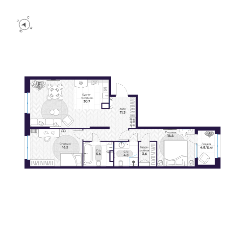 2-комнатная квартира, 89 м²; этаж: 5 - купить в Санкт-Петербурге