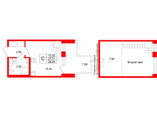 1-комнатная квартира №1 в: Аристократ: 27.71 м²; этаж: 8 - купить в Санкт-Петербурге