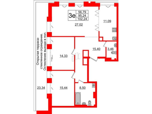 2-комнатная квартира № в: IMPERIAL CLUB: 95.24 м²; этаж: 6 - купить в Санкт-Петербурге