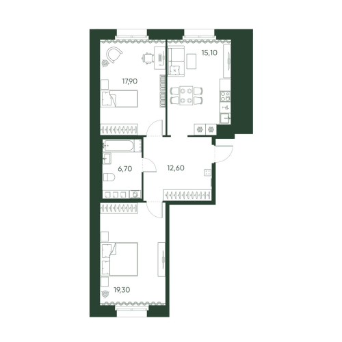 3-комнатная квартира, 73.4 м²; этаж: 2 - купить в Санкт-Петербурге