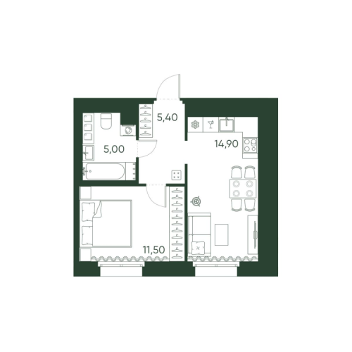 1-комнатная квартира, 36.8 м²; этаж: 2 - купить в Санкт-Петербурге