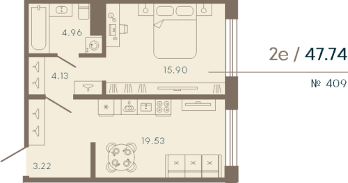1-комнатная квартира, 47.74 м²; этаж: 6 - купить в Санкт-Петербурге