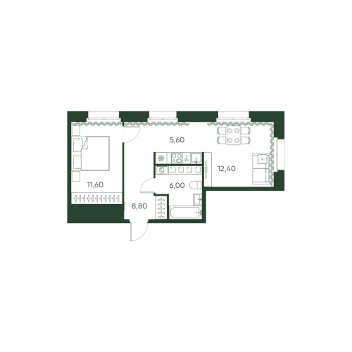 1-комнатная квартира, 44.4 м²; этаж: 2 - купить в Санкт-Петербурге