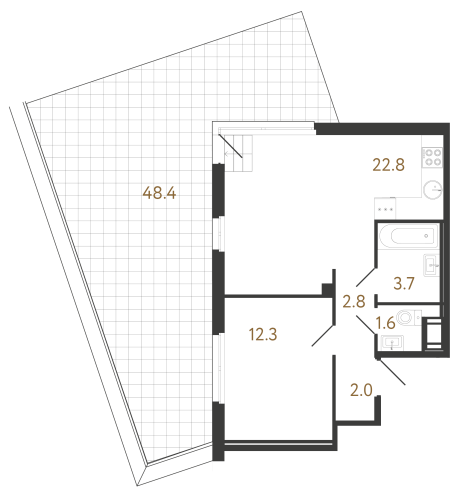 1-комнатная квартира №6 в: Литера: 45.1 м²; этаж: 9 - купить в Санкт-Петербурге