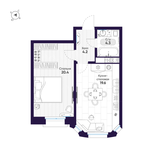 1-комнатная квартира, 48.5 м²; этаж: 3 - купить в Санкт-Петербурге