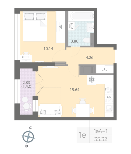 1-комнатная квартира, 35.32 м²; этаж: 13 - купить в Санкт-Петербурге