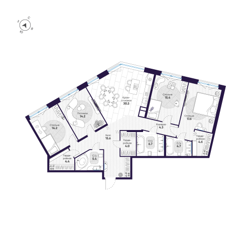 4-комнатная квартира, 141.3 м²; этаж: 8 - купить в Санкт-Петербурге