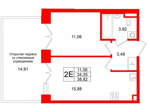 1-комнатная квартира, 34.35 м²; этаж: 1 - купить в Санкт-Петербурге