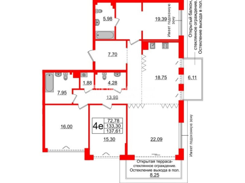 4-комнатная квартира № в: IMPERIAL CLUB: 133.3 м²; этаж: 5 - купить в Санкт-Петербурге