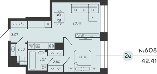 1-комнатная квартира, 42.41 м²; этаж: 7 - купить в Санкт-Петербурге
