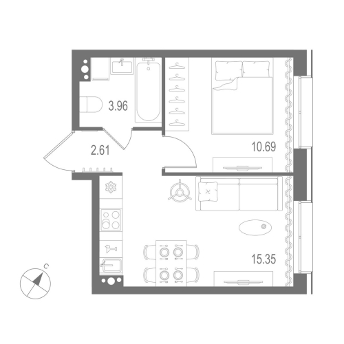 1-комнатная квартира, 32.61 м²; этаж: 6 - купить в Санкт-Петербурге