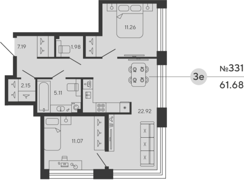 2-комнатная квартира, 61.68 м²; этаж: 3 - купить в Санкт-Петербурге