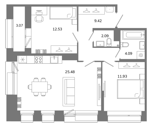 2-комнатная квартира, 67.08 м²; этаж: 12 - купить в Санкт-Петербурге