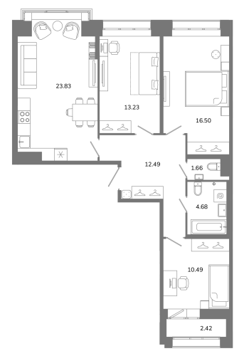 3-комнатная квартира, 84.09 м²; этаж: 9 - купить в Санкт-Петербурге