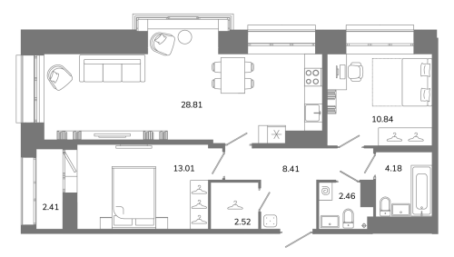 2-комнатная квартира, 71.43 м²; этаж: 9 - купить в Санкт-Петербурге