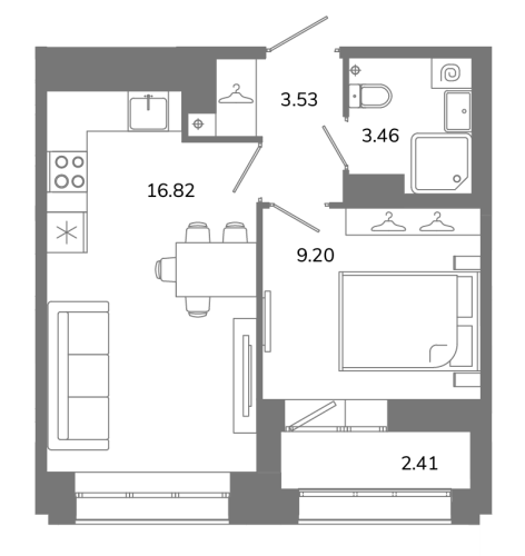 1-комнатная квартира, 34.21 м²; этаж: 3 - купить в Санкт-Петербурге