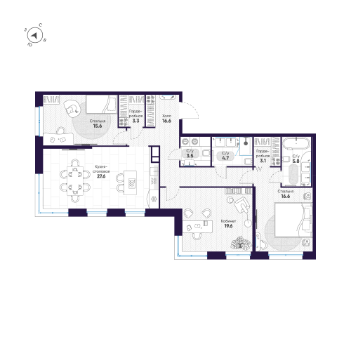 3-комнатная квартира №47 в: ЛДМ: 116.4 м²; этаж: 6 - купить в Санкт-Петербурге
