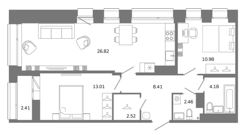 2-комнатная квартира, 69.58 м²; этаж: 11 - купить в Санкт-Петербурге