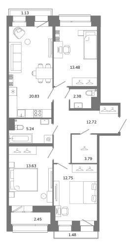 3-комнатная квартира, 86.82 м²; этаж: 10 - купить в Санкт-Петербурге