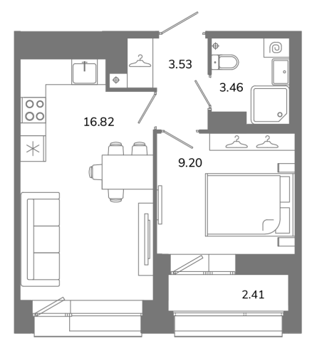 1-комнатная квартира, 34.21 м²; этаж: 12 - купить в Санкт-Петербурге