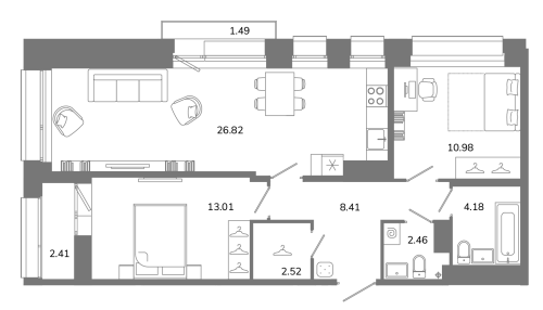 2-комнатная квартира, 70.02 м²; этаж: 10 - купить в Санкт-Петербурге