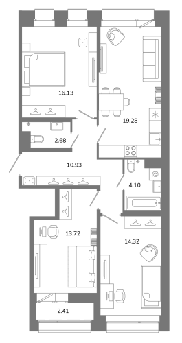 3-комнатная квартира, 82.36 м²; этаж: 11 - купить в Санкт-Петербурге