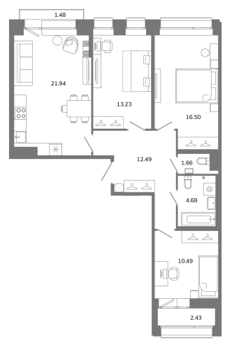 3-комнатная квартира, 82.64 м²; этаж: 10 - купить в Санкт-Петербурге