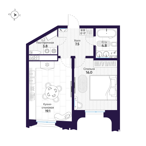 1-комнатная квартира №18 в: Мариинка Deluxe: 51.2 м²; этаж: 6 - купить в Санкт-Петербурге