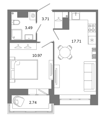 1-комнатная квартира, 37.25 м²; этаж: 9 - купить в Санкт-Петербурге
