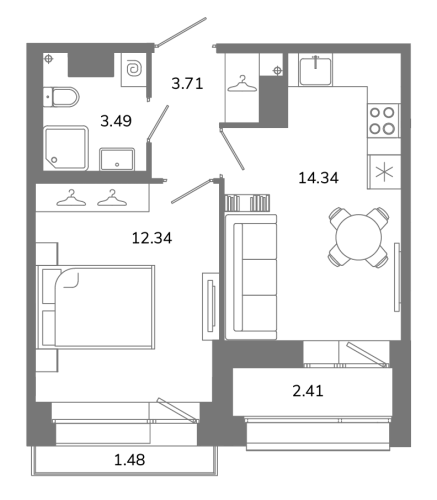 1-комнатная квартира, 35.52 м²; этаж: 10 - купить в Санкт-Петербурге