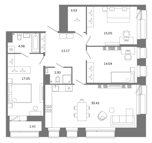 3-комнатная квартира, 101.96 м²; этаж: 12 - купить в Санкт-Петербурге
