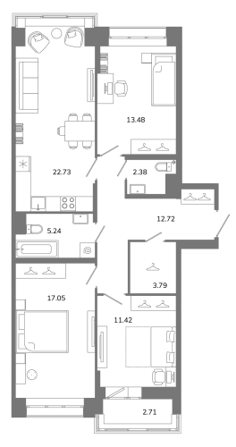 3-комнатная квартира, 90.16 м²; этаж: 9 - купить в Санкт-Петербурге