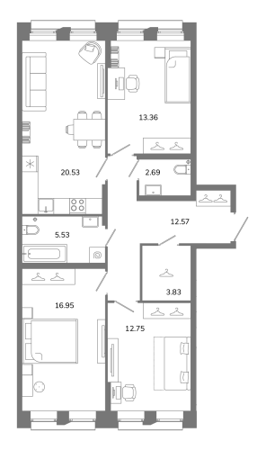 3-комнатная квартира, 88.21 м²; этаж: 2 - купить в Санкт-Петербурге