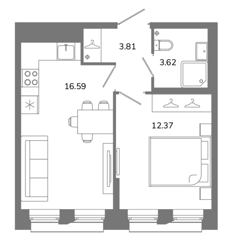 1-комнатная квартира, 36.39 м²; этаж: 2 - купить в Санкт-Петербурге