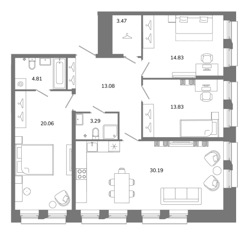 3-комнатная квартира, 103.56 м²; этаж: 2 - купить в Санкт-Петербурге