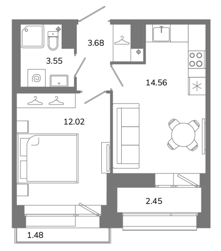 1-комнатная квартира, 35.47 м²; этаж: 10 - купить в Санкт-Петербурге