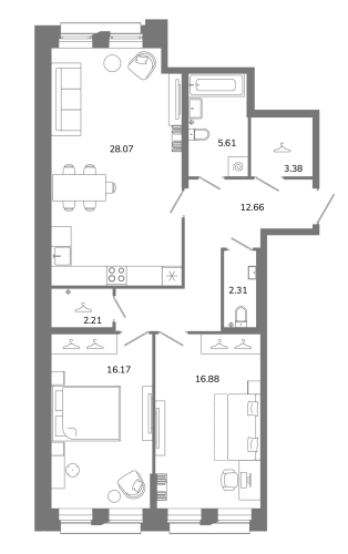 2-комнатная квартира, 87.29 м²; этаж: 2 - купить в Санкт-Петербурге