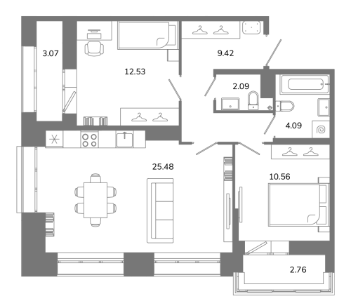 2-комнатная квартира, 67.09 м²; этаж: 9 - купить в Санкт-Петербурге