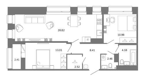 2-комнатная квартира, 69.58 м²; этаж: 12 - купить в Санкт-Петербурге