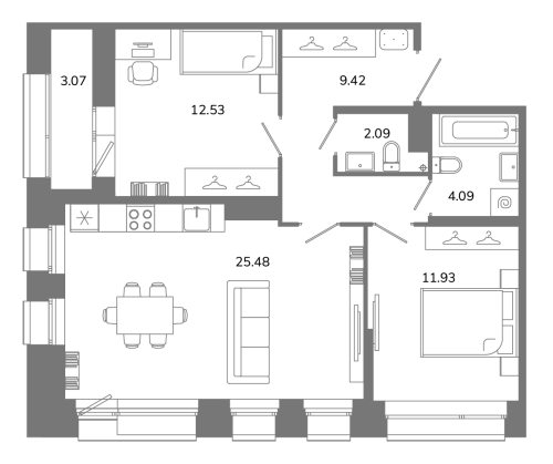 2-комнатная квартира, 67.08 м²; этаж: 11 - купить в Санкт-Петербурге