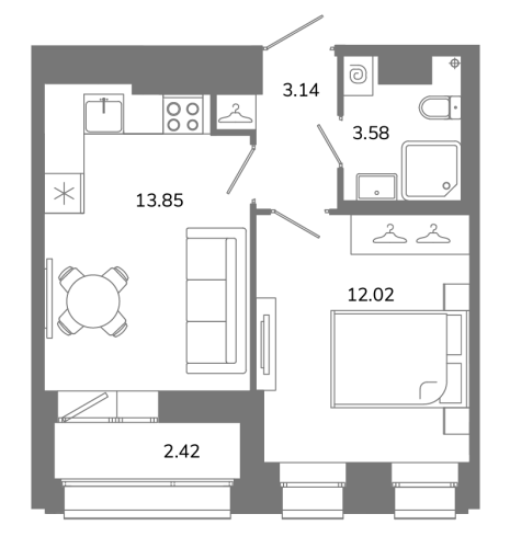 1-комнатная квартира, 33.8 м²; этаж: 10 - купить в Санкт-Петербурге