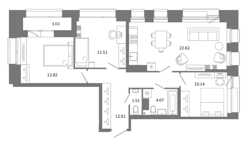 3-комнатная квартира, 76.8 м²; этаж: 12 - купить в Санкт-Петербурге